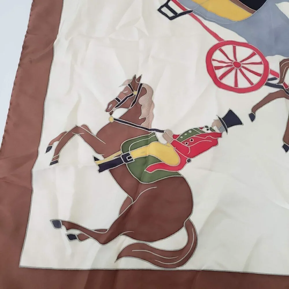 Mona Delza Paris Scarf Equestrian Horse Carriage Lightweight Square 31 Inch